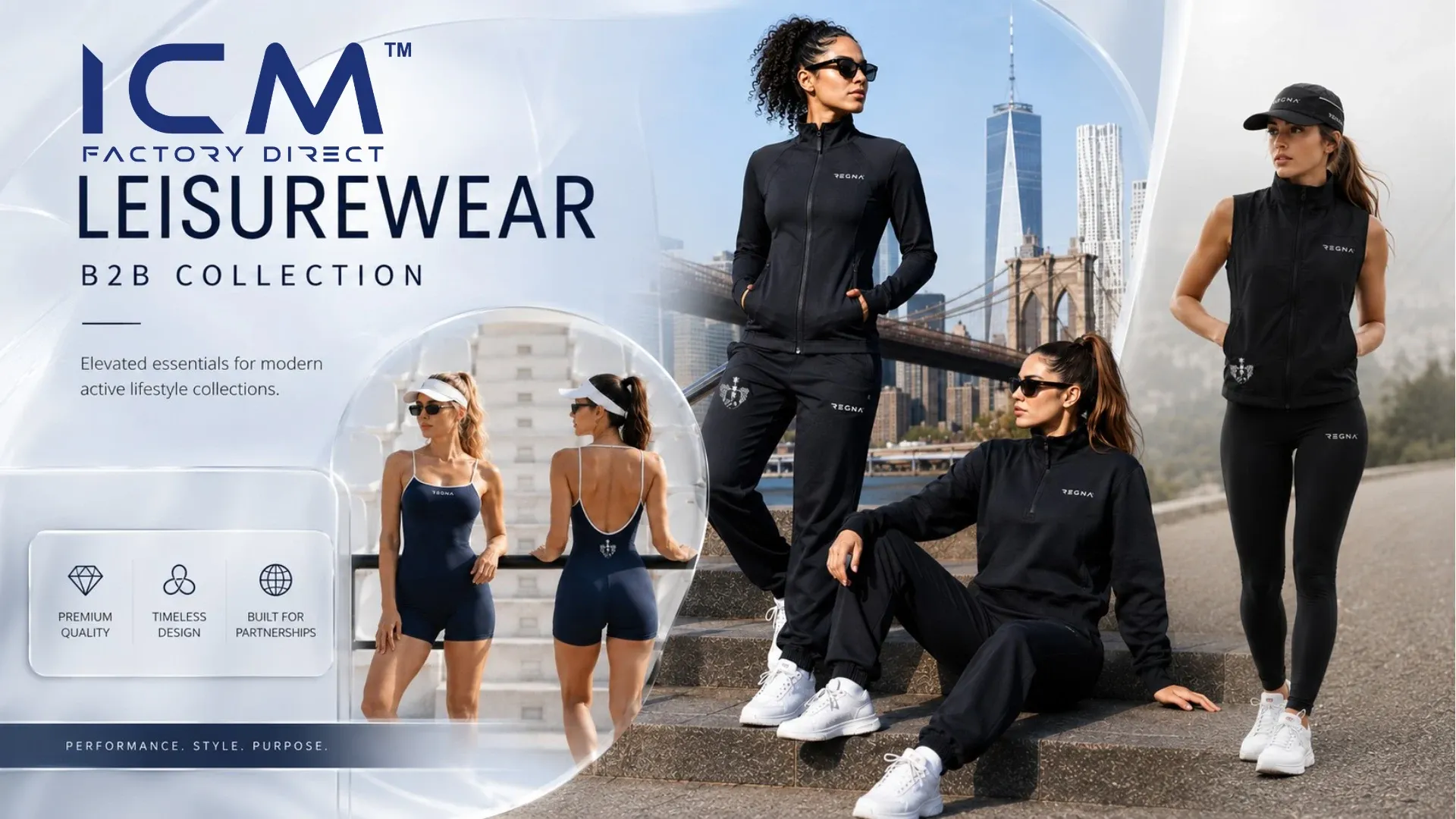 ICM Factory Direct Leisurewear B2B Collection — premium leisurewear for modern active lifestyle brands